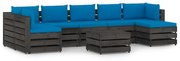 8 pcs conj. lounge jardim + almofadões madeira impreg. cinzento