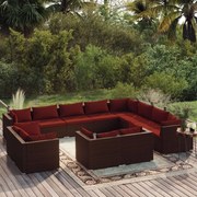 12 pcs conjunto lounge jardim c/ almofadões vime PE castanho