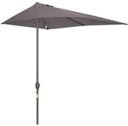 Outsunny Meia Chapéu de sol 230x130x245 cm Chapéu de sol para Parede Jardim com Manivela e Vara Metálica Ø38 mm Terraço Cinzento | Aosom Portugal