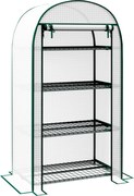 Outsunny Estufa de Varanda 4 Prateleiras Capa Pe 130 g/m² Porta Enrolável 80x50x160 cm Branco | Aosom Portugal