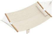 Outsunny Cama Rede Acolchoada de Jardim Portátil com Almofada Ajustável Bolso para Revistas Estrutura de Madeira 325x140 cm Creme | Aosom Portugal