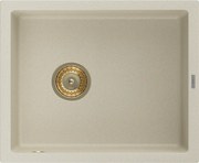 Mexen Pedro lava-louça de granito de 1 cuba 560 x 460 mm, bege, sifão dourado - 6508561000-69-G