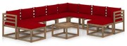 11 pcs conjunto lounge p/ jardim c/ almofadões vermelho tinto