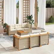 vidaXL 7 pcs conjunto de sofás p/ jardim com almofadões vime PE bege