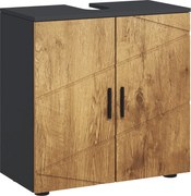 kleankin Móvel sob lavatório para casa de banho 2 portas com prateleira 60 x 30 x 60 cm cinzento antracite e aspeto madeira | Aosom Portugal