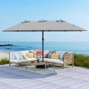 Guarda-sol de jardim de duplo com 12 hastes de metal e base estável, inclui 2 sacos de areia, ventilado Cinzento
