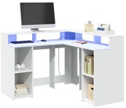 vidaXL Secretária c/ luzes LED 130x130x91 cm derivados madeira branco