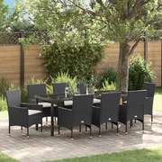 vidaXL Conjunto de Jantar para Jardim de 9 Peças com Almofadas em Polirattan Preto