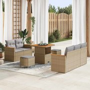 vidaXL Conjunto de sofá de jardim com 8 peças e almofadas em poliratã bege e acácia