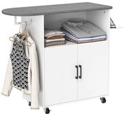 HOMCOM Móvel de Engomar a Ferro com Rodas Barra para Pendurar Roupa Estante Aberto e Tábua de Passar 125x43,5x102,5 cm Branco | Aosom Portugal