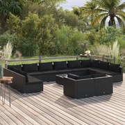 vidaXL 13 pcs conjunto lounge de jardim c/ almofadões vime PE preto