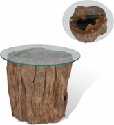 vidaXL Mesa de centro em teca e vidro 50x40 cm