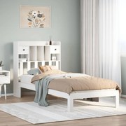 vidaXL Cama com estante sem colchão 100x200 cm pinho maciço branco