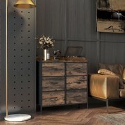 Cómoda com 6 Gavetas Dobráveis de Tecido Estrutura de Aço e Estilo Industrial 79x29x85 cm Castanho Rústico