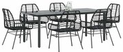 vidaXL Conjunto de jantar jardim 7 peças vidro vime PE preto