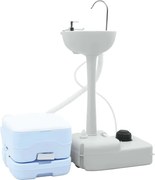 vidaXL Conjunto de Banheiro para Acampamento 2 pcs Azul e Branco