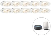 LED Conjunto de 10 holofotes embutidos inteligentes brancos inclináveis incl. Wifi GU10 - Cisco Moderno,Design