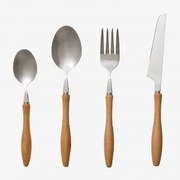 Conjunto De Talheres De 16 Peças Em Aço Inoxidável E Madeira De Faia Midra Cinza Cromado - Sklum