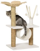 PawHut Árvore Arranhador Gatos Médios 91cm Torre Cama Flor Design Elegante 56x40x91cm Branco Bege | Aosom Portugal