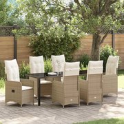 vidaXL Conjunto de Jantar de Jardim com 7 Peças e Almofadas Bege em Rattan Sintético