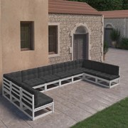 vidaXL 10 pcs conj. lounge de jardim c/ almofadões pinho maciço branco