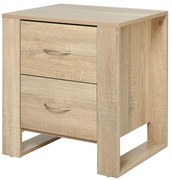 HOMCOM Mesa de Cabeceira com 2 Gavetas Pés e Base Elevada para Dormitório Mesa Lateral para Sala de Estar Estilo Moderno 48x39x54cm Carvalho