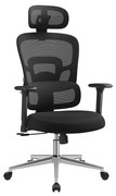 Cadeira escritório ergonómica, encosto alto, assento em tecido, lombar ajustável, altura regulável, encosto cabeça 3D, braços ajustáveis, preto