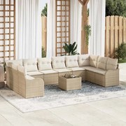vidaXL Conjunto de Sofá de Jardim 11 Peças com Almofadas de Rattan e Poliéster Marrom.