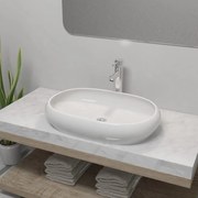 vidaXL Lavatório com torneira misturadora cerâmica oval branco