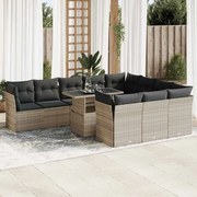 vidaXL 11 pcs conjunto sofás de jardim c/ almofadões vime PE cinzento