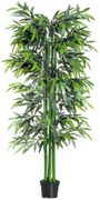 Outsunny Bambú Artificial 180cm com Ramos Realistas Planta Sintética Decorativa com Vaso para Sala de Estar Escritório Ø20x180cm Verde