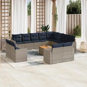 vidaXL 13 pcs conjunto sofás p/ jardim c/ almofadões vime PE cinzento
