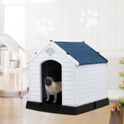 Casota de cão impermeável e ventilada e piso elevado para cães pequenos e médios Branco e azul 70 x 65 x 71,5 cm