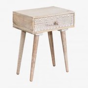 Mesa De Cabeceira De Madeira De Mangueira Ukurla Madeira Vintage Branca - Sklum