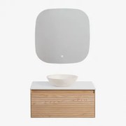 Conjunto De Móvel De Casa De Banho Suspenso 80x50 Cm Em Madeira De Freixo Tedrik Castanho Fresno & Cimento Redondo Branco Ø40 Cm Zavion - Sklum