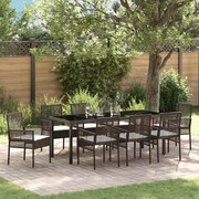 vidaXL Conjunto de Jantar de 9 Peças com Almofadas Castanho Vime Polipropileno