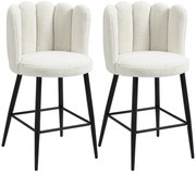HOMCOM Conjunto de 2 Bancos Altos Bancos de Bar com Apoio para Os Pés Aço Tecido de Lã Bouclée Altura 65 cm Creme Preto | Aosom Portugal