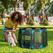 Parque para Cães de 8 Painéis Parque para Animais de Estimação com Bolsa de Transporte Parque Animais Portátil para Gatos Coelhos Ø91x58cm Azul