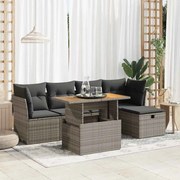 vidaXL 6 pcs conjunto sofás jardim com almofadões PE/acácia cinzento