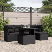 vidaXL 6 pcs conjunto sofás de jardim c/ almofadões vime PE preto
