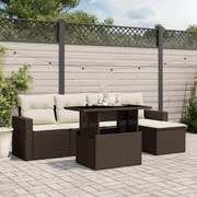 vidaXL 6 pcs conjunto de sofás jardim c/ almofadões vime PE castanho