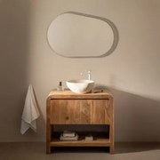 Conjunto De Móvel De Casa De Banho Em Madeira Vacry Castanho Acácia & Irregular Em Cimento Branco ↔︎40 Cm Fedro - Sklum