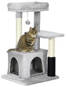 PawHut Arranhador para Gatos Médios com Casa Plataforma Bola Brinquedo Arranhador e Postes de Sisal 48x48x85 cm Cinza