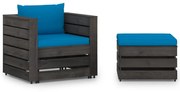 2 pcs conj. lounge jardim + almofadões madeira impreg. cinzento