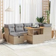 vidaXL 7 pcs conjunto sofás jardim com almofadões vime PE/acácia bege