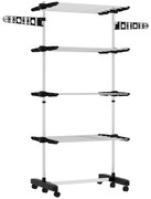 HOMCOM Estendal Vertical Dobrável de 4 Níveis com 6 Rodas 2 Laterais Dobráveis Prateleiras Ajustáveis 142x55x172cm Preto