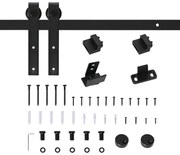HOMCOM Ferragens para Porta Corredeira 200cm Kit de Acessórios para Porta Corredeira de Madeira com 2 Trilhos de Aço Carga Máxima 20 kg Preto