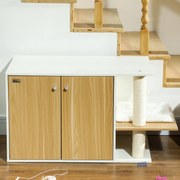 Móvel Caixa de Areia para Gatos 3 em 1 para Gatos com Poste para Arranhar e Centro de Jogos 94x48x50,5 cm Carvalho e Branco