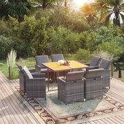vidaXL 9 pcs conjunto jantar p/ jardim c/ almofadões vime PE cinzento