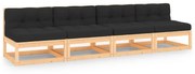 vidaXL 4 pcs conjunto lounge de jardim com almofadões pinho maciço